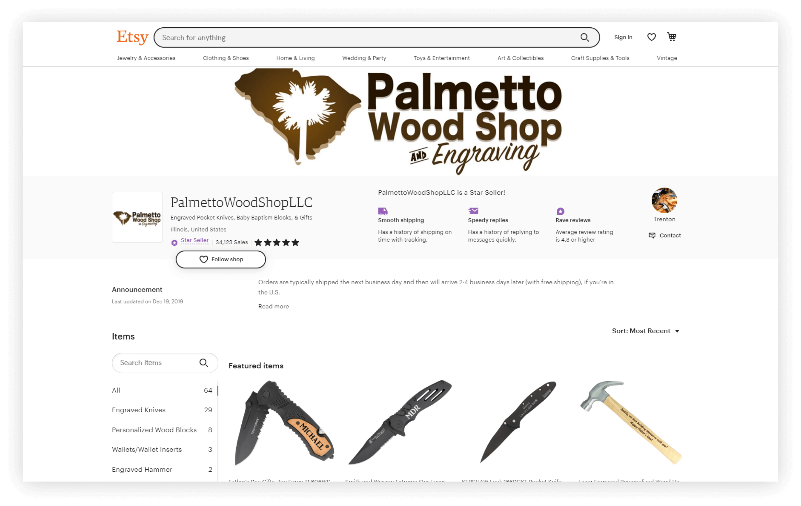 Etsy Seller Interview with Trenton of Palmetto Wood Shop LLC